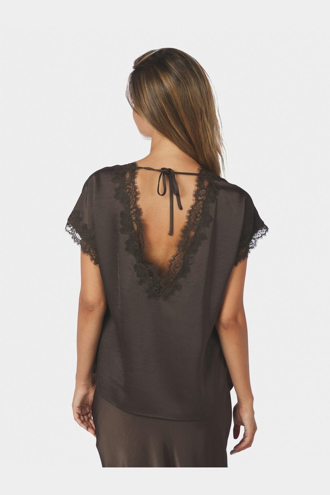 Neo Noir - Benera Heavy Sateen Lace Blouse 170061 - 676 - Dark Brown
