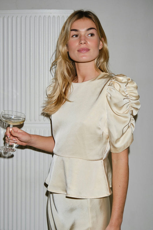 Neo Noir - Benua Heavy Sateen Blouse 167069 - 191 - Light Yellow Bluser 