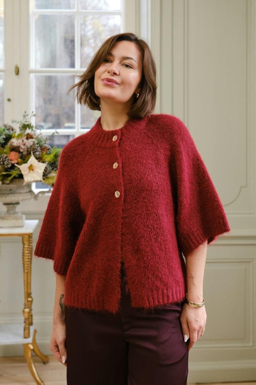 Neo Noir - Benuta Fluffy Knit Cardigan 165816 - 321 - Dark Red Cardigans 