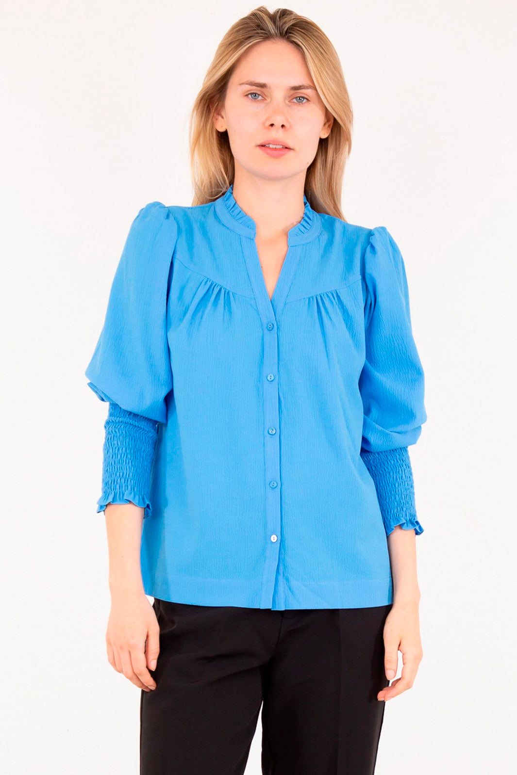 Neo Noir - Camisa Solid Blouse - Blue Skjorter 