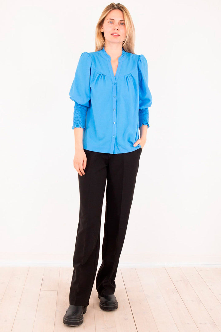 Neo Noir - Camisa Solid Blouse - Blue Skjorter 