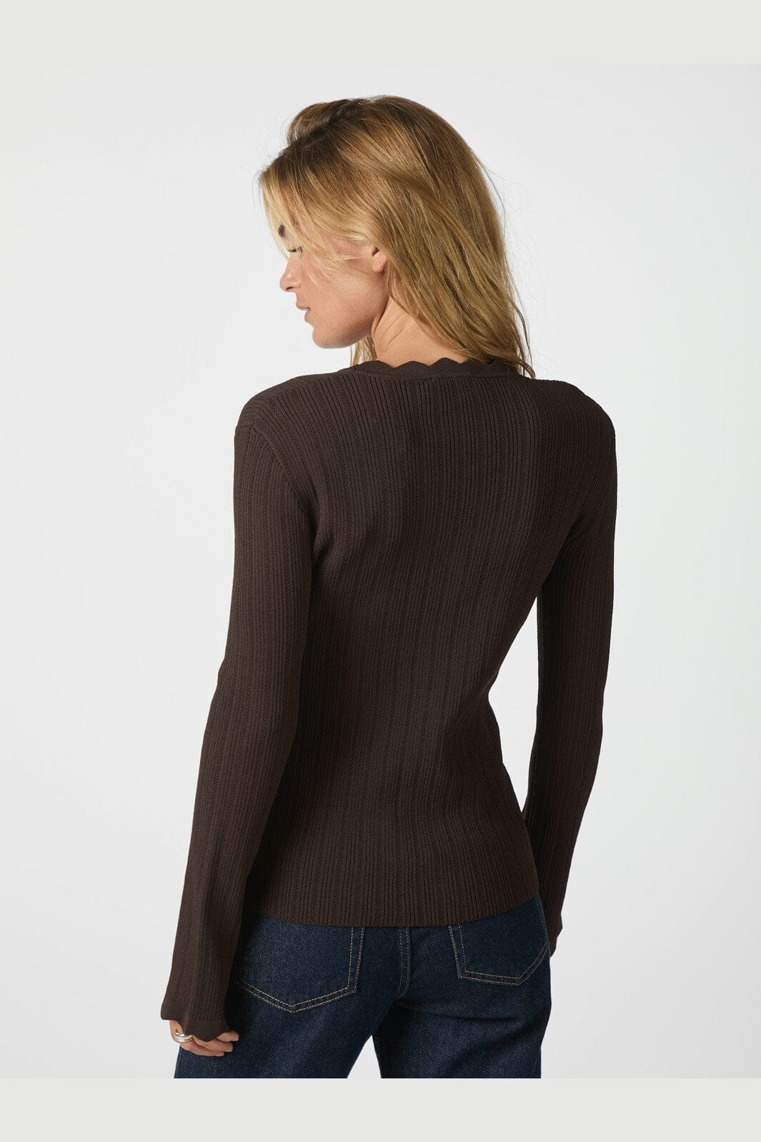 Neo Noir - Clara Stitch Knit Blouse 164484 - 676 - Dark Brown