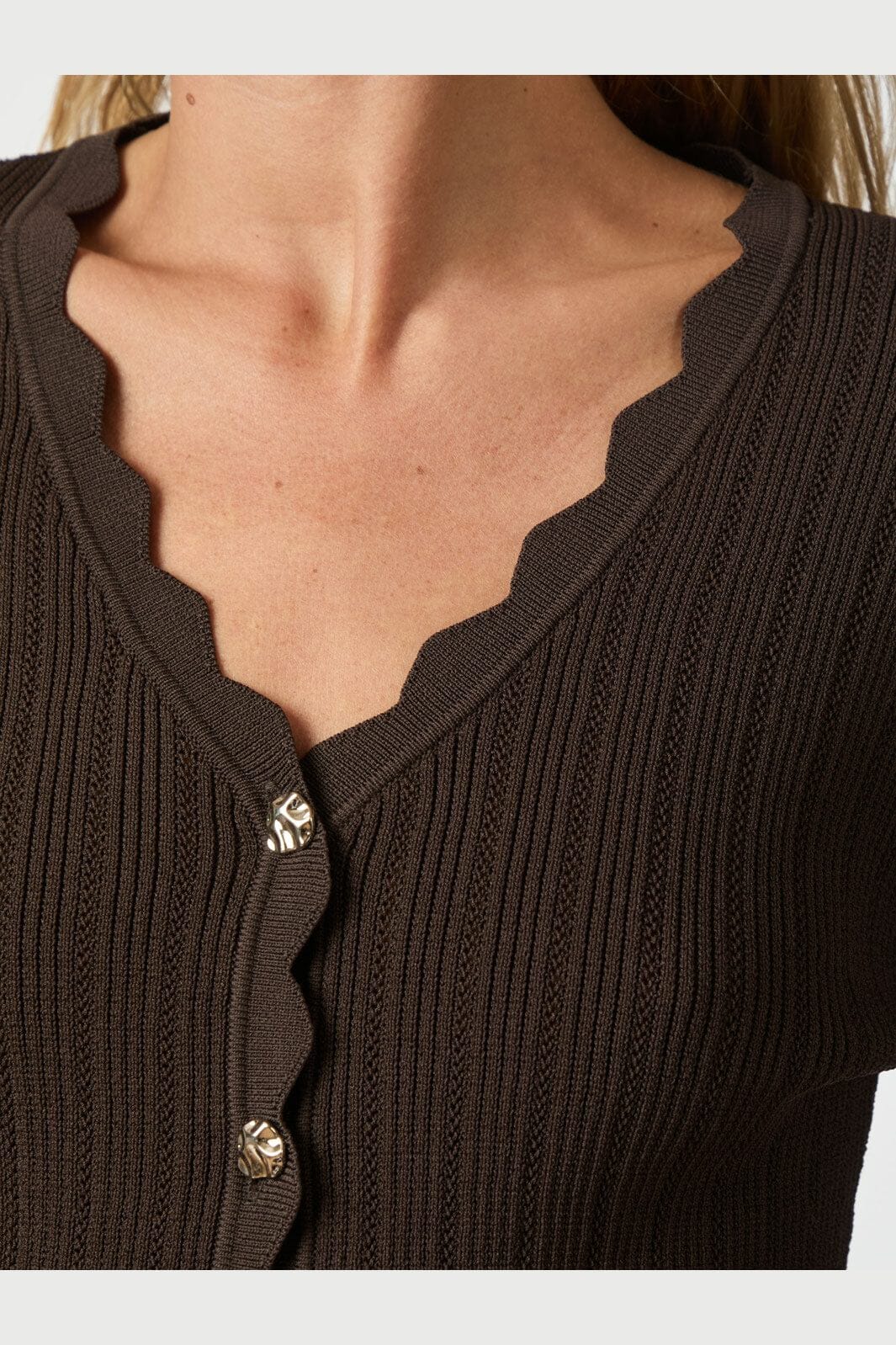 Neo Noir - Clara Stitch Knit Blouse 164484 - 676 - Dark Brown