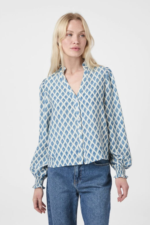 Neo Noir - Delsie Print Blouse 166222 - 407 - Smoke Blue