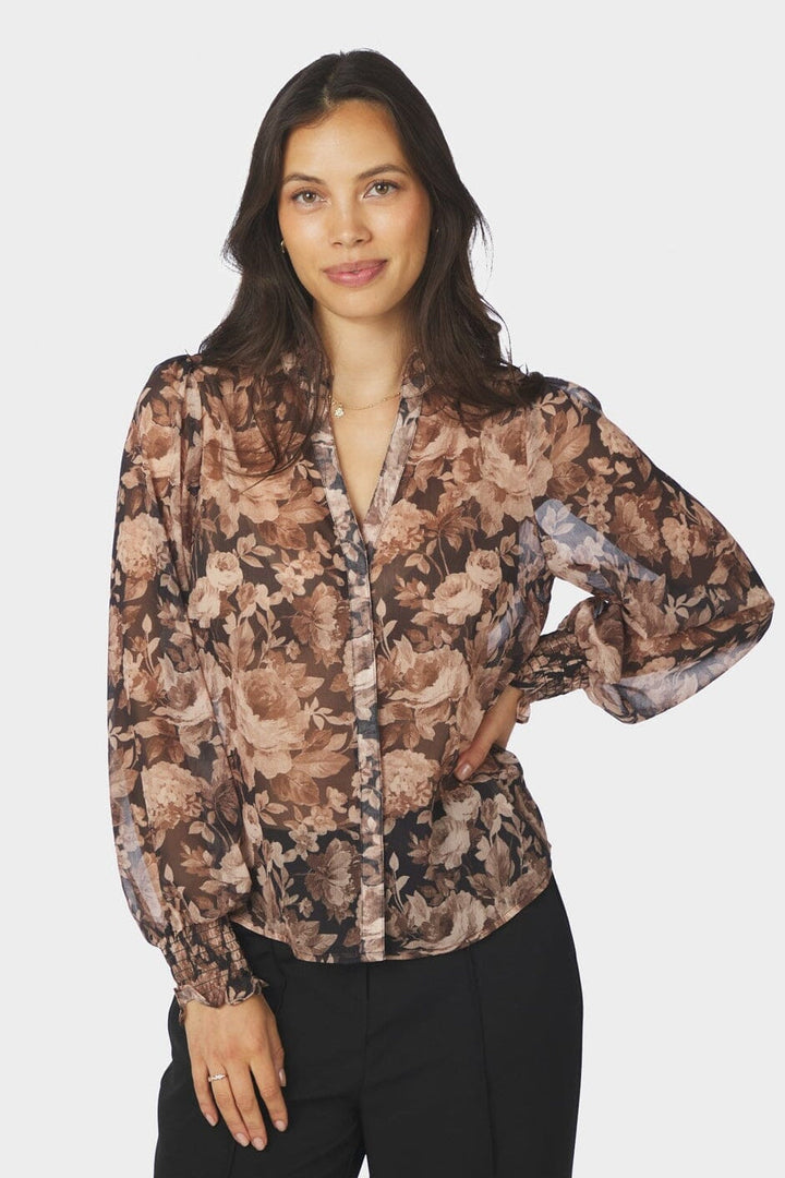 Neo Noir - Delsie Vintage Flower Shirt 170947 - 372 - Black Sand