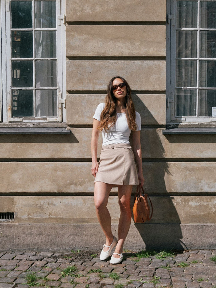 Neo Noir - Donte Melange Pinstripe Skirt 164593 - 119 - Sand Melange Nederdele 