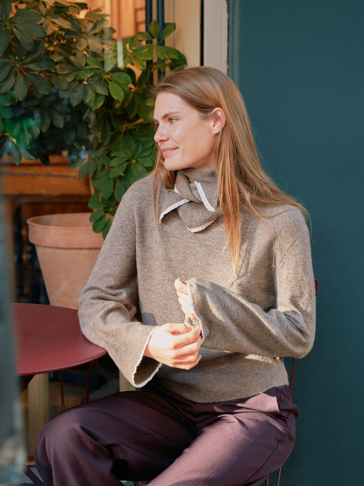 Neo Noir - Eliska Scarf Knit Blouse 170082 - 205 - Brown Melange Tørklæder 