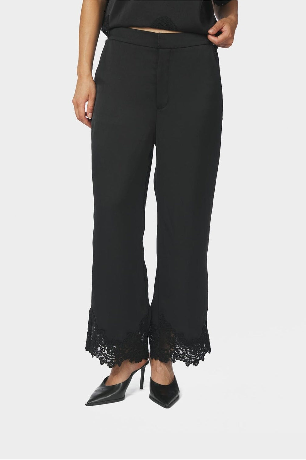 Neo Noir - Emery Heavy Sateen Lace Pants 170662 - 100 - Black