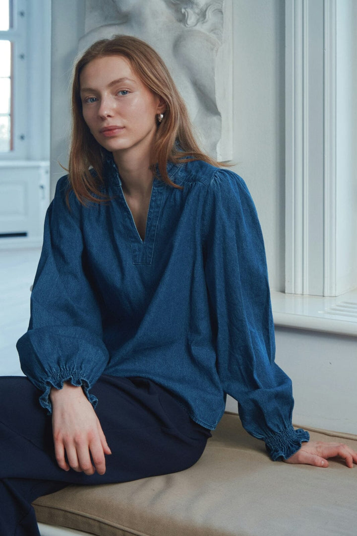 Neo Noir - Emmeline Denim Blouse 164434 - 534 - Dark Blue Bluser 