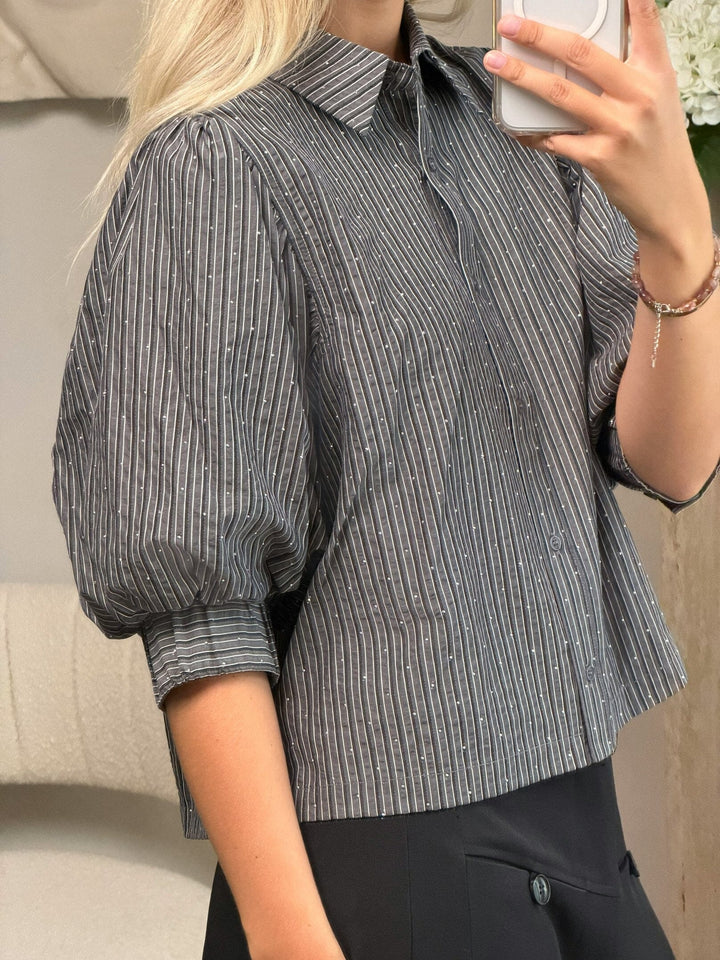 Neo Noir - Etta Stripe B Shirt 169544 - 104 - Dark Grey Skjorter 