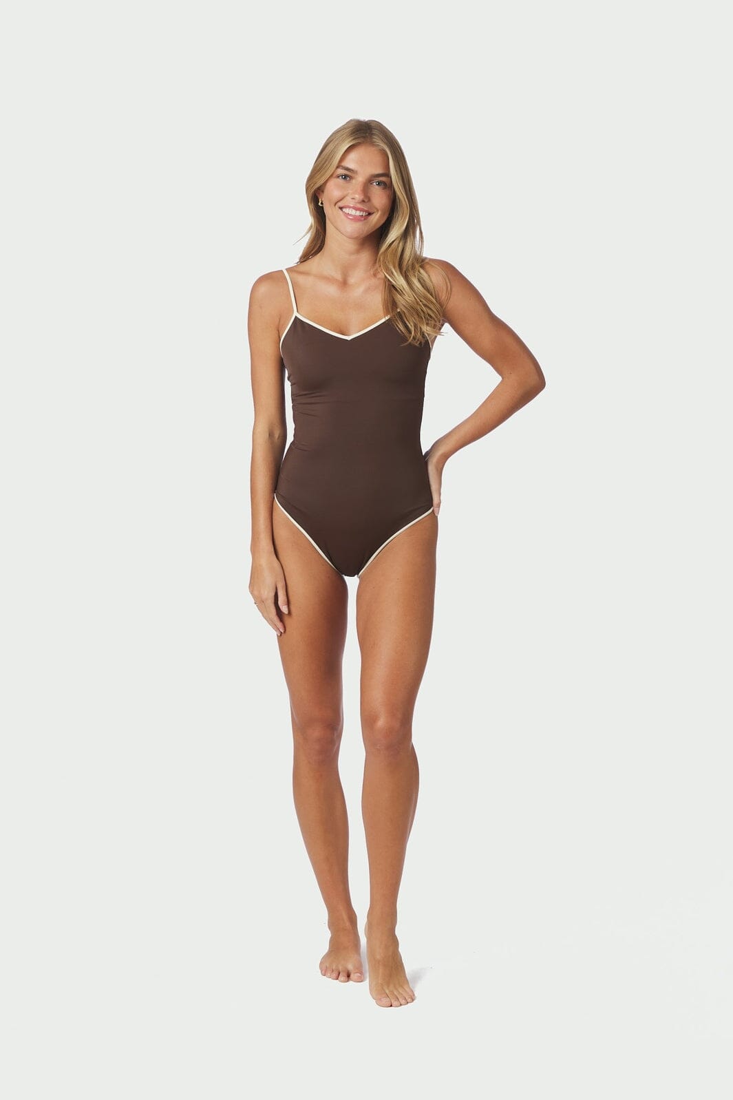 Neo Noir - Felice Solid Contrast Swimsuit 167795 - 434 - Dark Brown/Creme
