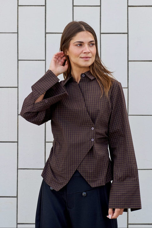 Neo Noir - Fenli Small Check Shirt 170086 - 673 - Aubergine Skjorter 