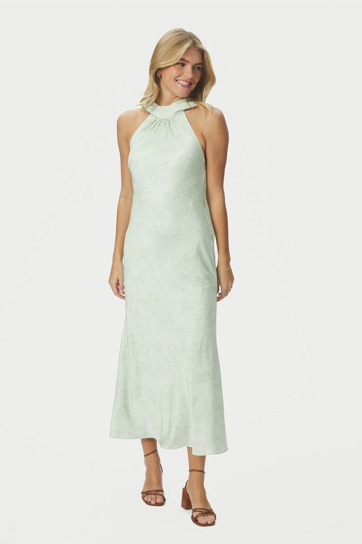 Neo Noir - Fiona Pattern Satin Dress 168367 - 154 - Light Green
