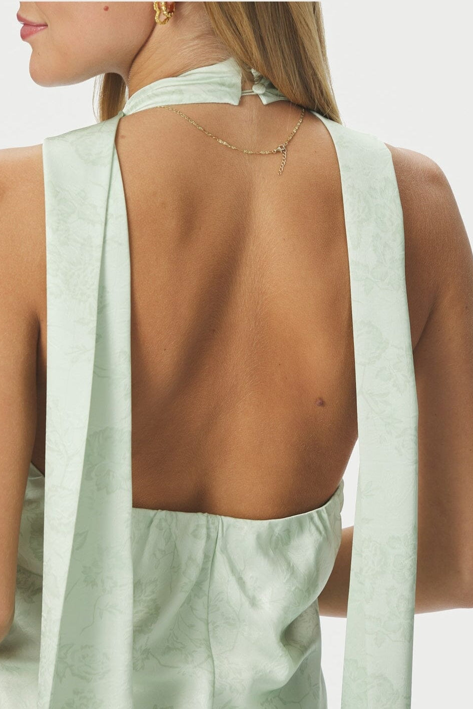 Neo Noir - Fiona Pattern Satin Dress 168367 - 154 - Light Green