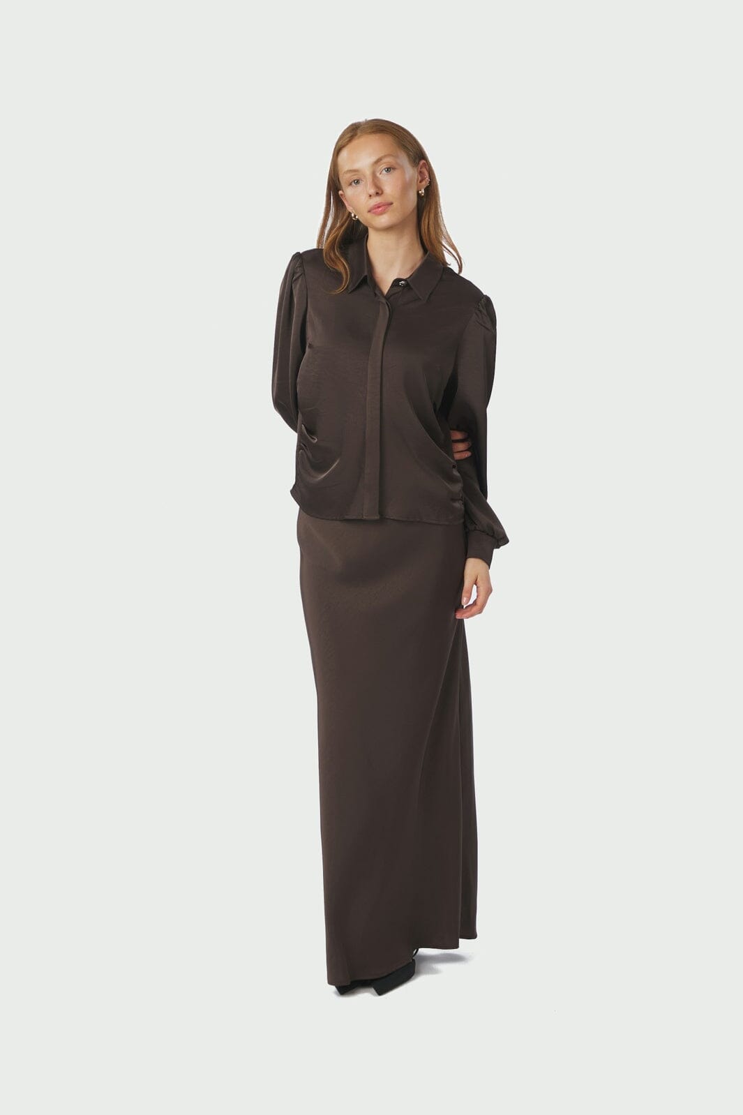 Neo Noir - Fransala Heavy Sateen Shirt 166635 - 676 - Dark Brown