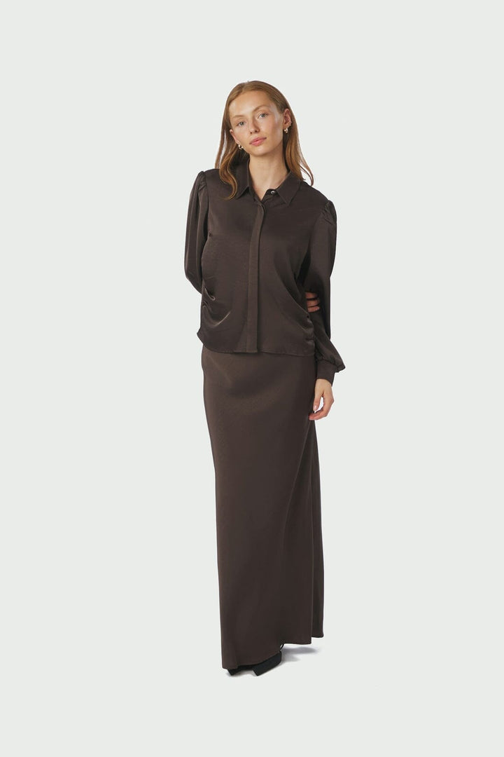 Neo Noir - Fransala Heavy Sateen Shirt 166635 - 676 - Dark Brown