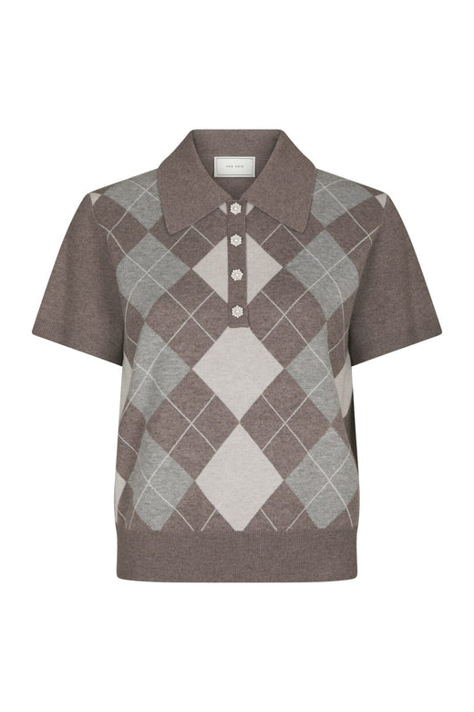 Neo Noir - Gia Check Knit Blouse 169335 - 811 - Dark Taupe