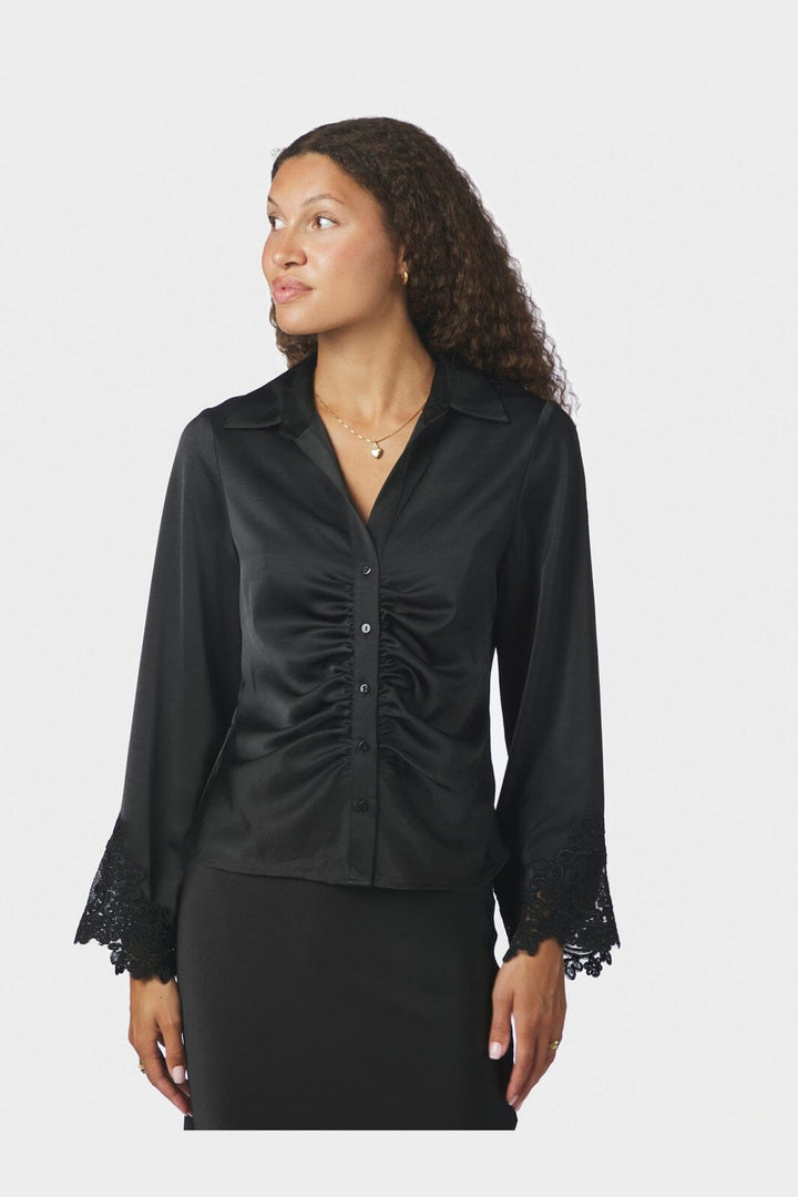Neo Noir - Giovah Lace Sateen Shirt 171221 - 100 - Black