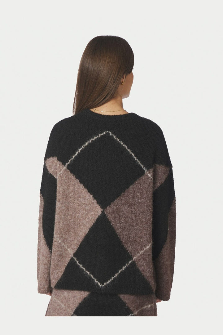 Neo Noir - Inga Check Fluff Knit Blouse 165205 - 676 - Dark Brown