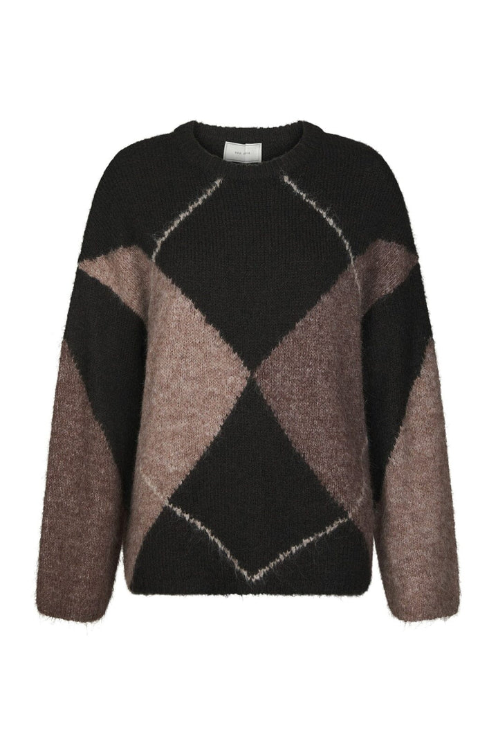 Neo Noir - Inga Check Fluff Knit Blouse 165205 - 676 - Dark Brown