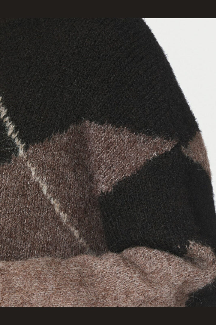 Neo Noir - Inga Check Fluff Knit Blouse 165205 - 676 - Dark Brown