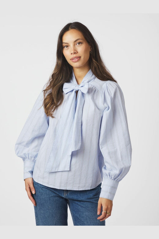 Neo Noir - Jaz Bow Stripe Blouse 166718 - 145 - Light Blue