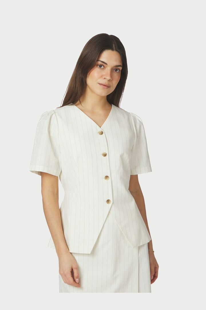 Neo Noir - Jules Summer Stripe Blouse 168850 - 979 - Taupe Stripe