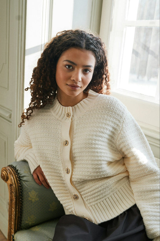 Neo Noir - Kamilli Knit Cardigan 165995 - 122 - Creme Cardigans 
