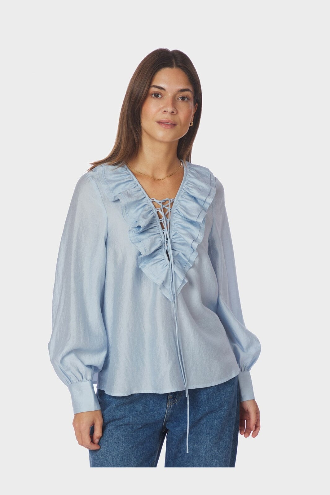 Neo Noir - Katarina Crepe Ruffle Blouse 166497 - 145 - Light Blue