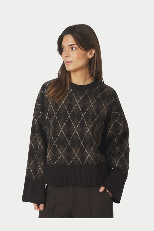 Neo Noir - Kick Check Knit Blouse 165204 - 676 - Dark Brown