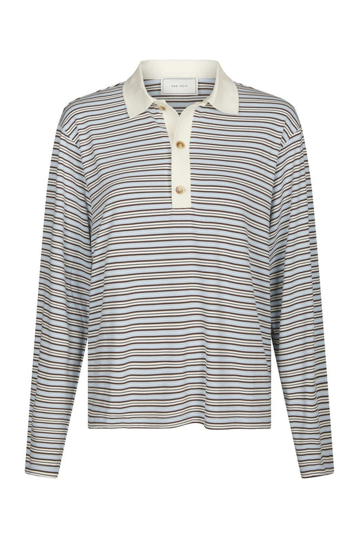 Neo Noir - Lirenne Striped Polo Blouse 169606 - 145 - Light Blue