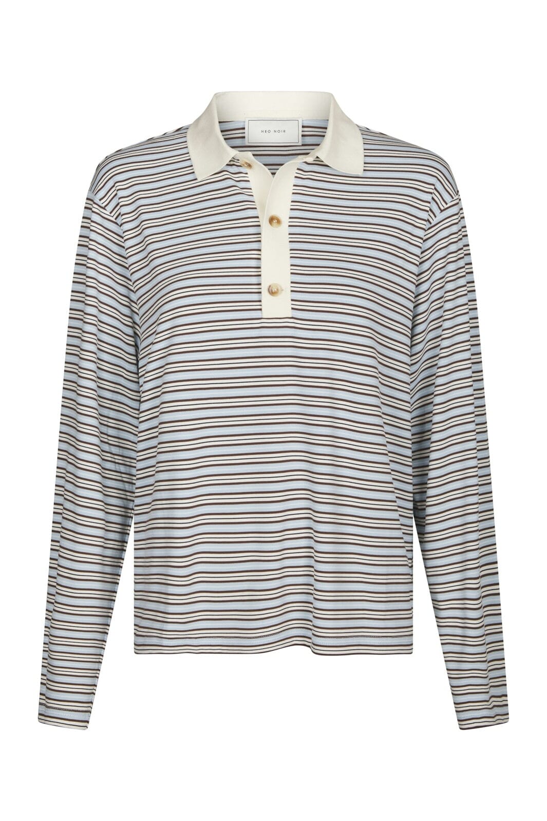 Neo Noir - Lirenne Striped Polo Blouse 169606 - 145 - Light Blue