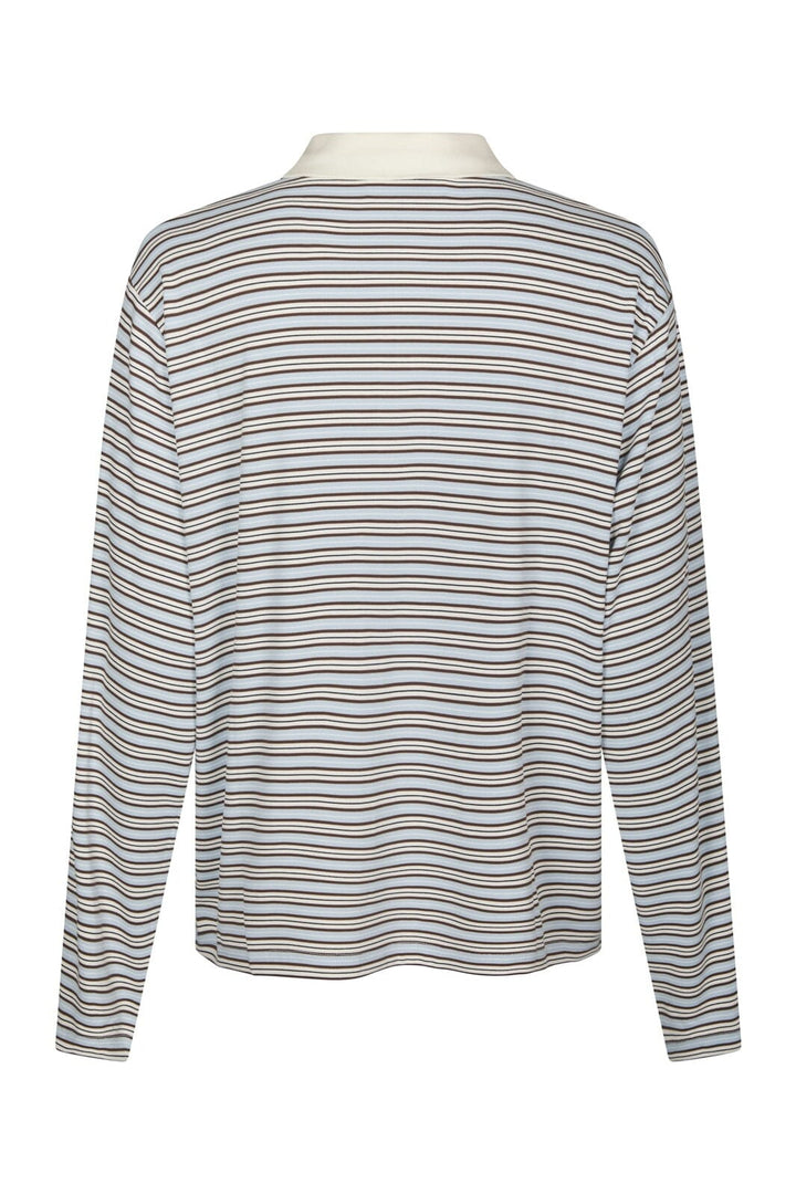 Neo Noir - Lirenne Striped Polo Blouse 169606 - 145 - Light Blue