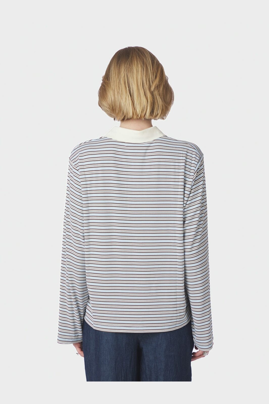 Neo Noir - Lirenne Striped Polo Blouse 169606 - 145 - Light Blue