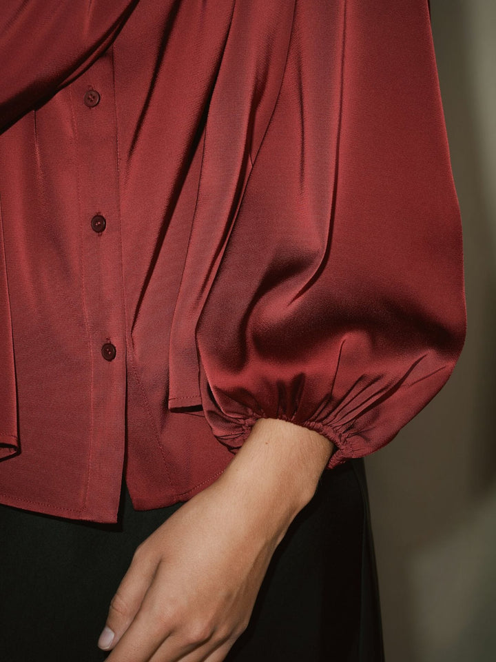 Neo Noir - Lunell Drapy Satin Blouse 171660 - 682 - Wine Bluser 