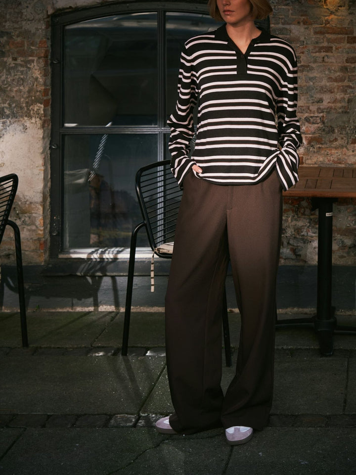 Neo Noir - Mala Polo Knit Blouse 167213 - 676 - Dark Brown Bluser 