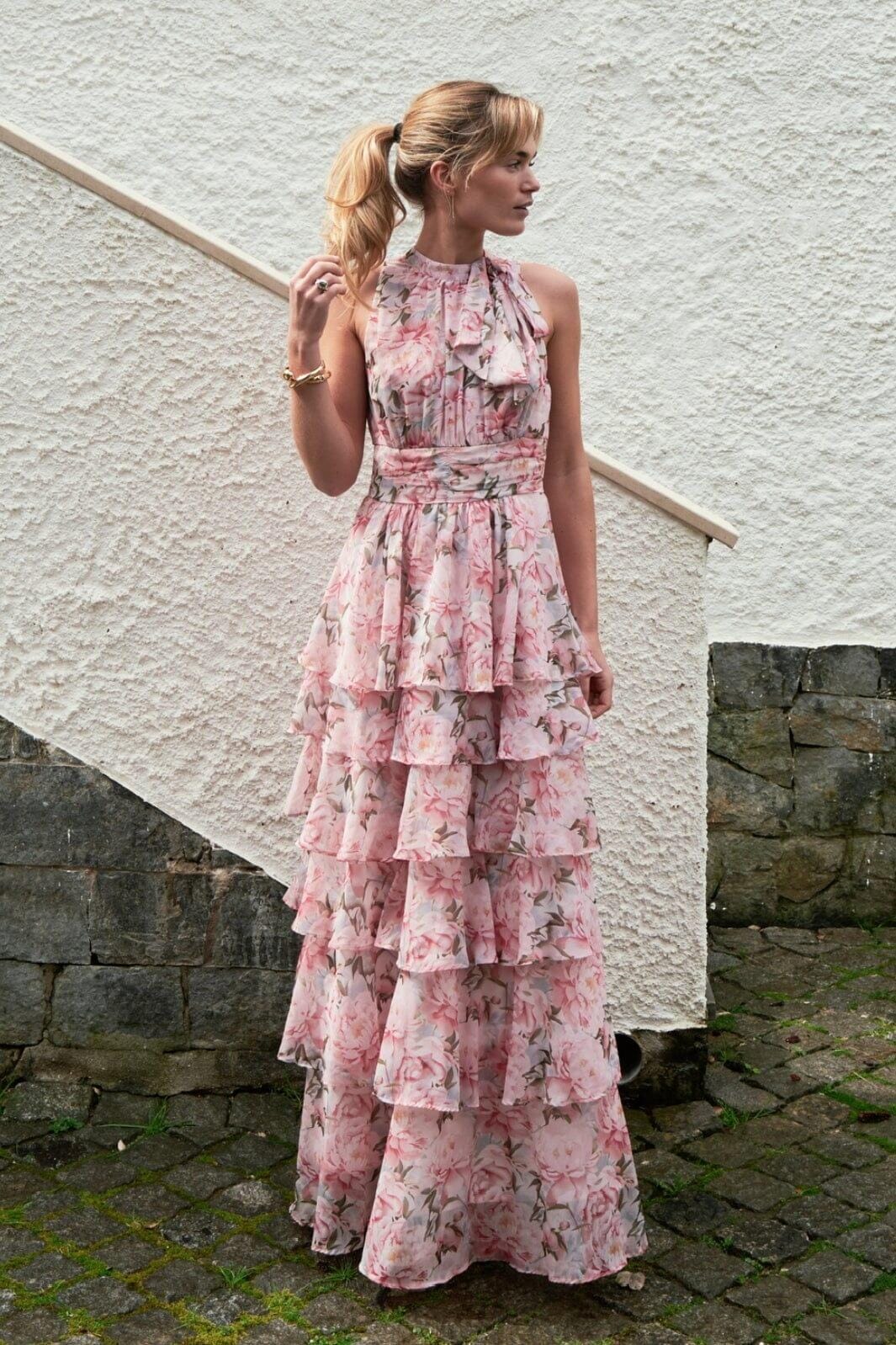 Forudbestilling - Neo Noir - Marli Flower Chiffon Dress 165150 - 165 - Rose Kjoler 