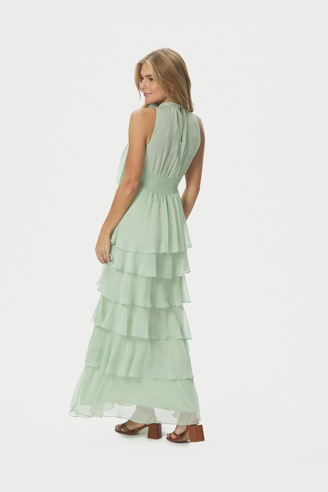 Neo Noir - Marli Solid Chiffon Dress 165640 - 154 - Light Green