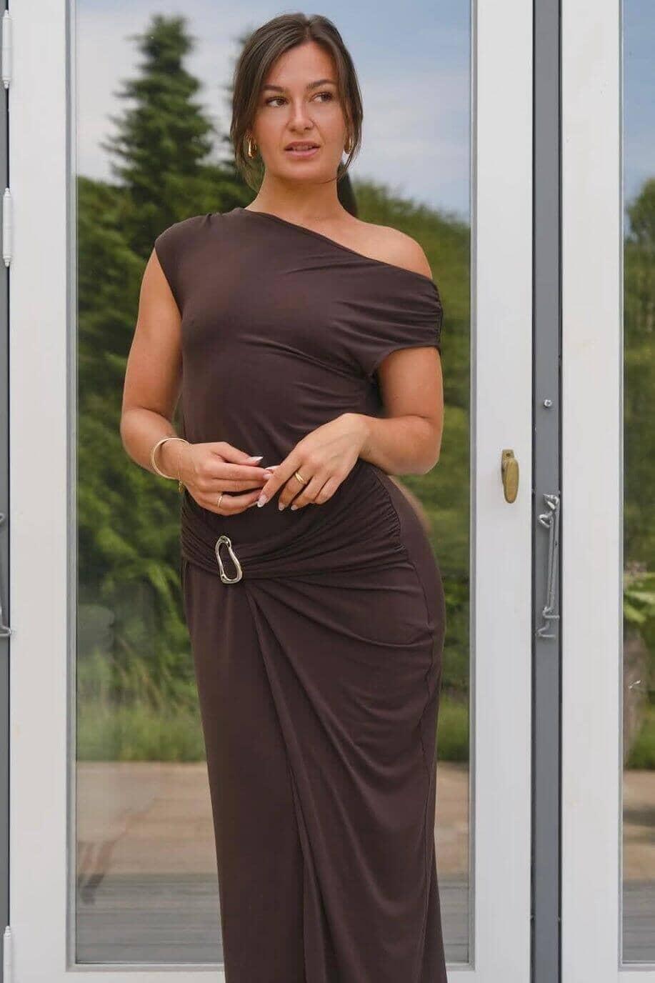 Neo Noir - Minja Drapy Dress 165728 - 584 - Chocolate Brown Kjoler 