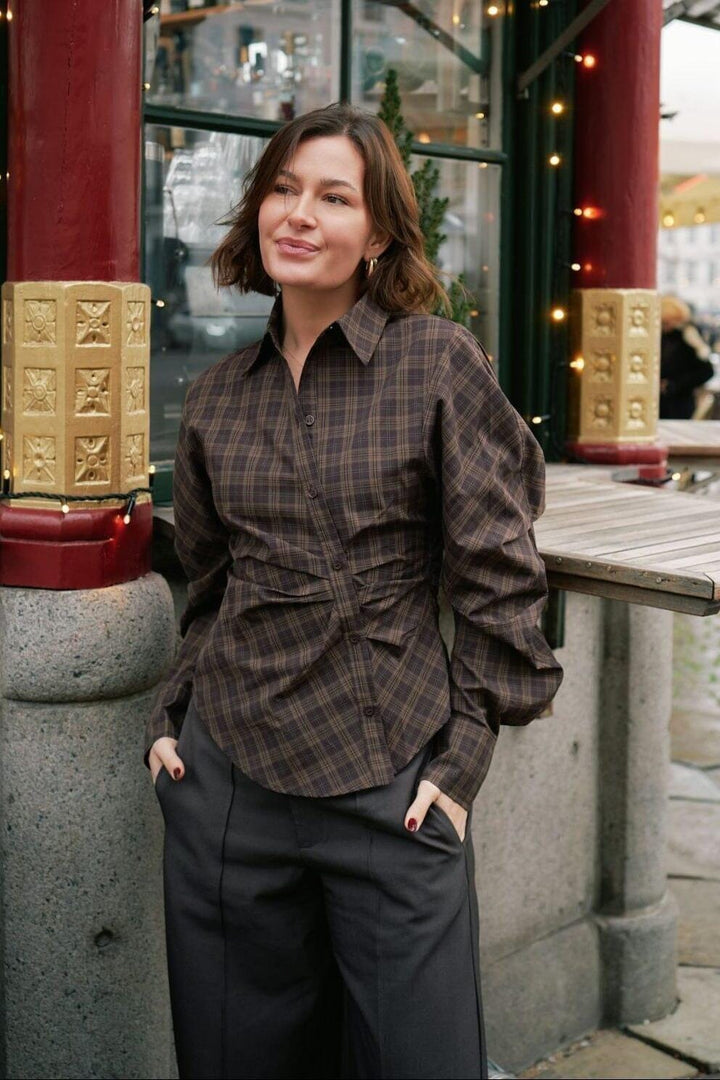 Neo Noir - Neoella Check Shirt 167459 - 676 - Dark Brown Skjorter 