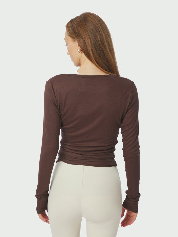 Neo Noir - Nia Jersey Wrap Blouse 165501 - 584 - Chocolate Brown Bluser 