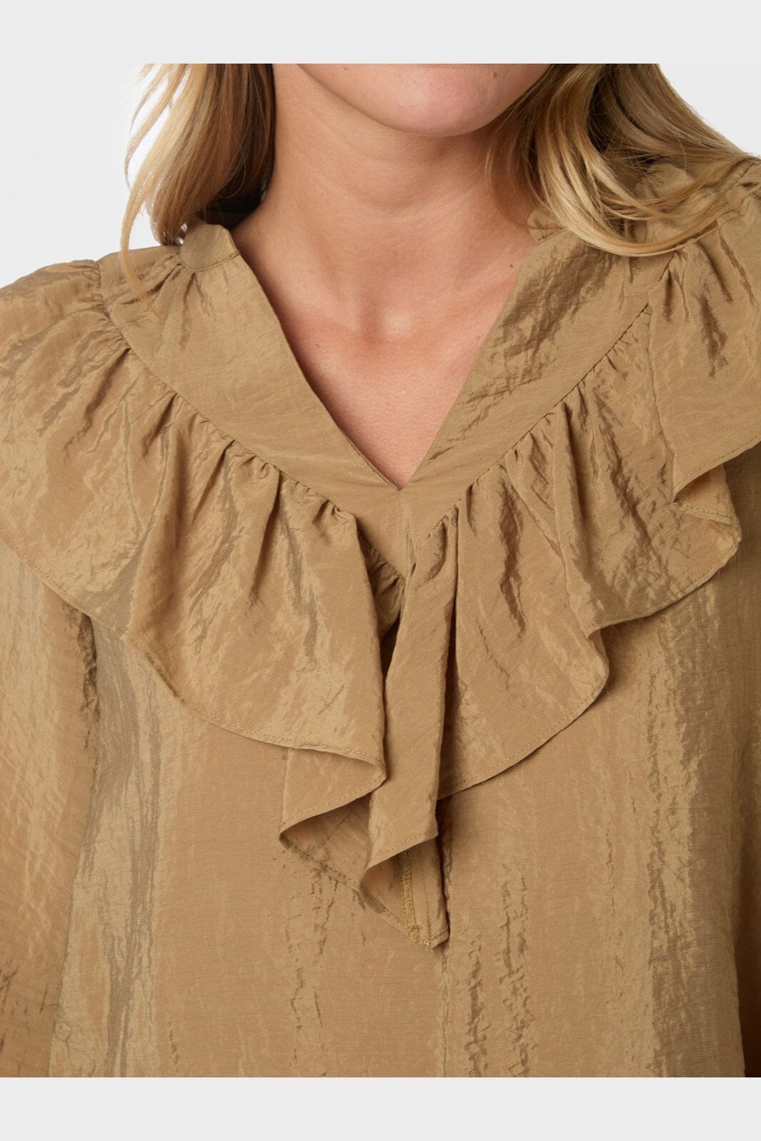 Neo Noir - Nula Flounce Crisp Blouse 167525 - 125 - Dark Sand