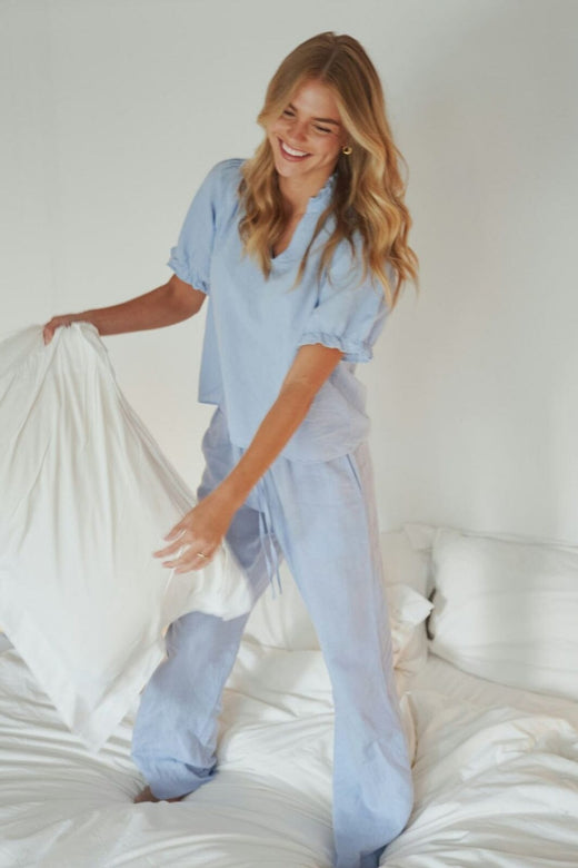 Neo Noir - Odesa Dot Stripe Blouse 166039 - 145 - Light Blue Bluser 