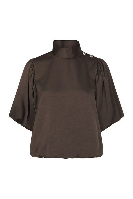 Neo Noir - Parisa Heavy Sateen Blouse 170396 - 676 - Dark Brown