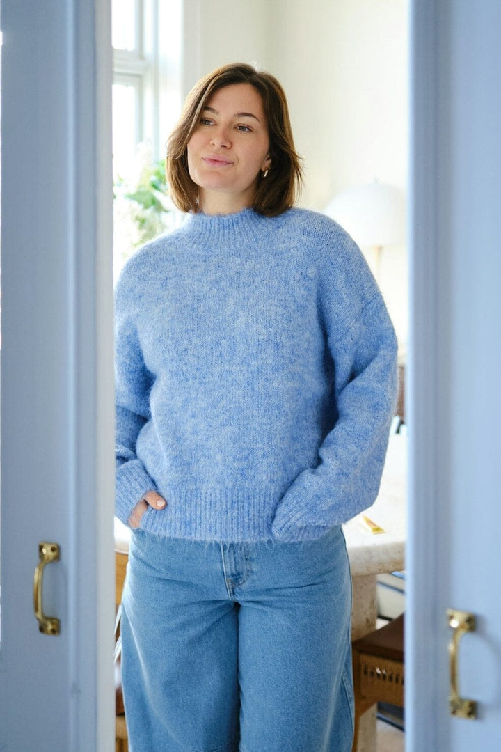 Neo Noir - Paulina Fluffy Knit Blouse 164729 - 142 - Dusty Blue Strikbluser 