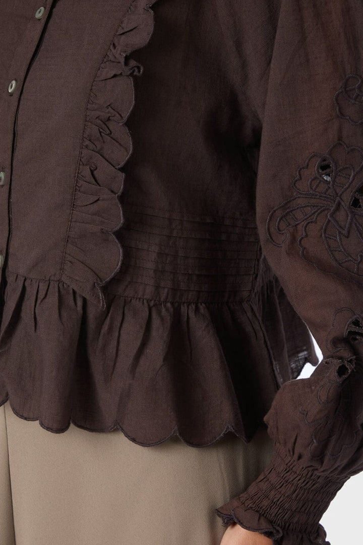 Neo Noir - Petrine Embroidery Blouse 161136 - 676 - Dark Brown