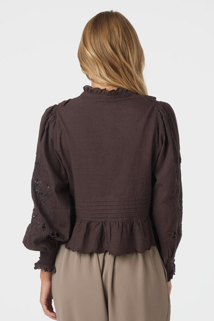 Neo Noir - Petrine Embroidery Blouse 161136 - 676 - Dark Brown