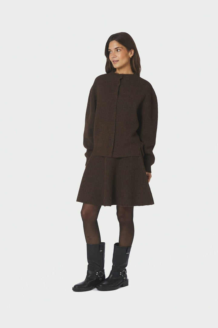 Neo Noir - Renata Fluffy Knit Skirt 168555 - 205 - Brown Melange