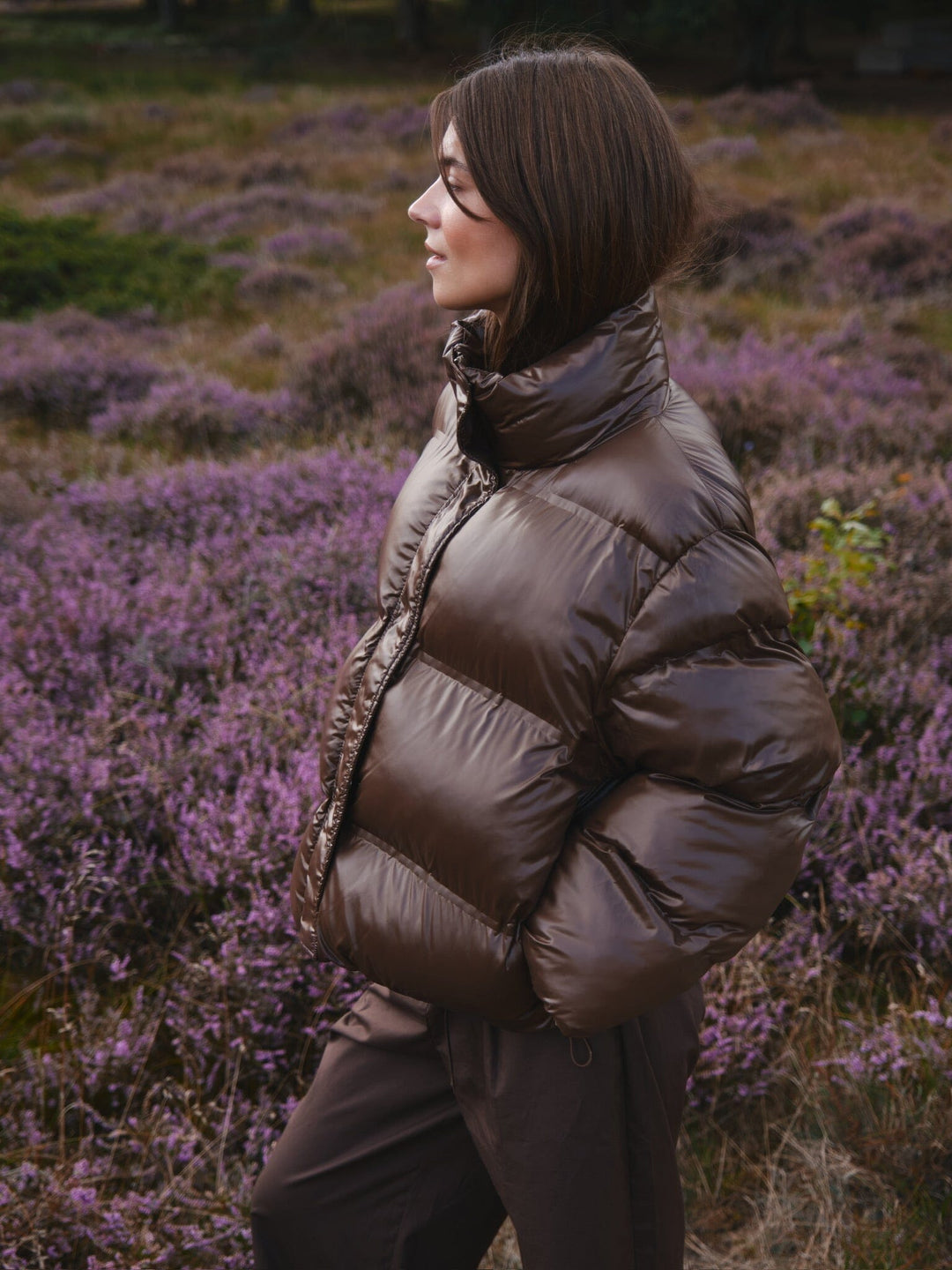 Neo Noir - Rhea Shiny Puffer Jacket 165094 - 676 - Dark Brown Jakker 