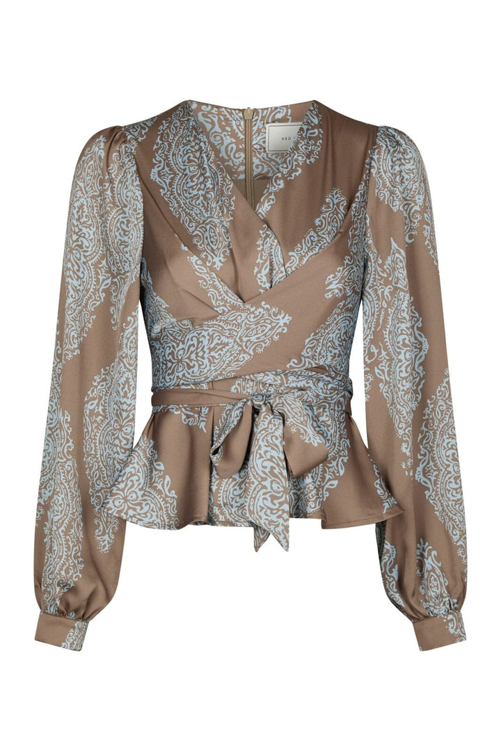 Neo Noir - Rista Paisley Drop Blouse 166208 - 481 - Dark Taupe/Light Blue